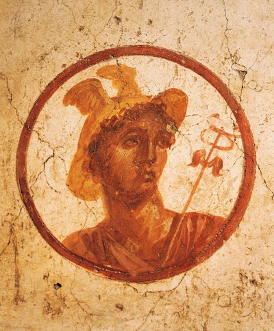 Freska zobrazující portrét muže na bílém pozadí, House of Ancient Hunt, Pompeje, Kampánie, římská civilizace od Roman Roman