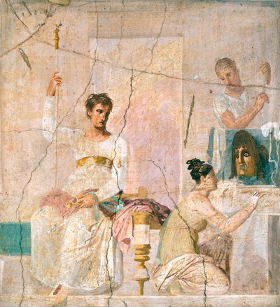 Teatterikohtausta kuvaava fresko Herculaneumin basilikasta (UNESCOn maailmanperintökohde od Roman Roman