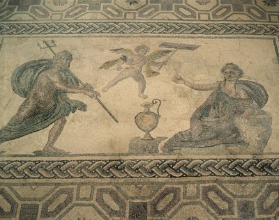 Vysoký úhel pohledu na nástěnnou malbu na podlaze, Paphos, Kypr (fotografie) od Roman Roman