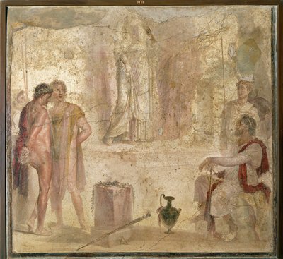 Itálie, Kampánie, Pompeje, Dům Zlatých Amorů, Orestes a Pylades před Ifigenie, freska od Roman Roman