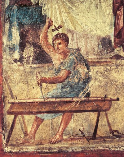 Italia, Campanian alue, Napolin maakunta, Pompei, Vettii-talo, puuseppää kuvaava fresko od Roman Roman