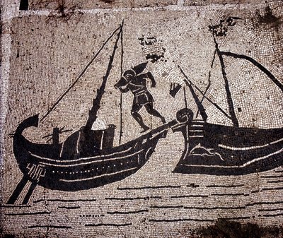 Ostia (Ostia) Starověká, mozaika z Place des Corporations. Nakládání člunu. od Roman Roman
