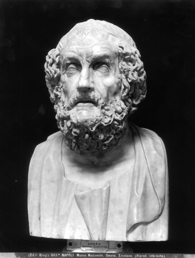 Portrétní busta Homéra, kopie podle řeckého helenistického originálu (mramor) (černobílá fotografie) od Roman Roman