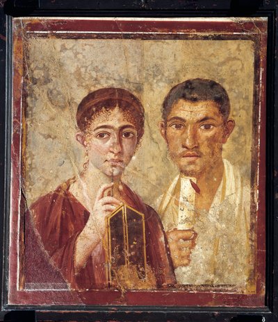 Portrét pekaře Terentia Nea a jeho manželky ve společenských šatech z Itálie, Kampánie, Pompeje, 55-79 n. l., malba na sádře od Roman Roman