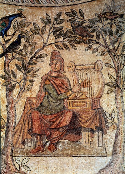 Římské umění: Orphee okouzlující ptáci. Mozaika z Blanzy-les-Fisms. Lyon, Muzeum výtvarných umění od Roman Roman