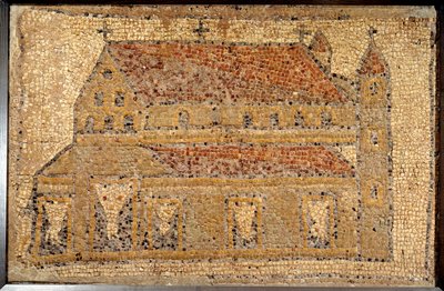 Římské umění: mozaika baziliky znázorněná v perspektivě, 2. polovina 5. století, Blízký východ - Paříž, Musee du Louvre - Římské umění: mozaika Qabr Hiram u Tyre ve Fénicii, z raně byzantského (paleochristian) kostela zasvěceného sv. Christop od Roman Roman