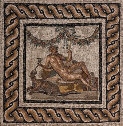 Dům Dionýsa, jeden z římských domů z Ortaglia: detail mozaikové podlahy představující Dionýsa a pantera (mozaika) od Roman Roman
