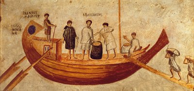 Vykládání obilí z lodi, Isis Giminiana, z Ostie, 2.-3. století (freska) od Roman Roman