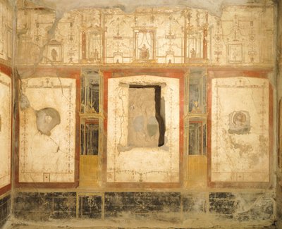 Nástěnná dekorace ve čtvrtém pompejském stylu, z domu Loreio Tiburtino, Pompeje, Kampánie, římská civilizace od Roman Roman