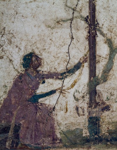 Žena u posvátného stromu, fragment fresky z Pompejí, Kampánie, Itálie, římská civilizace od Roman Roman