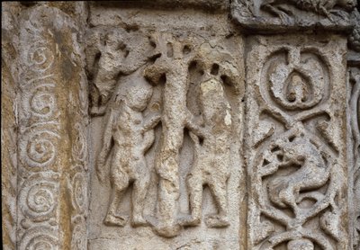 Adam a Eva. Detail fasády bazilikánu, počátkem 12. století (reliéf) od Romanesque
