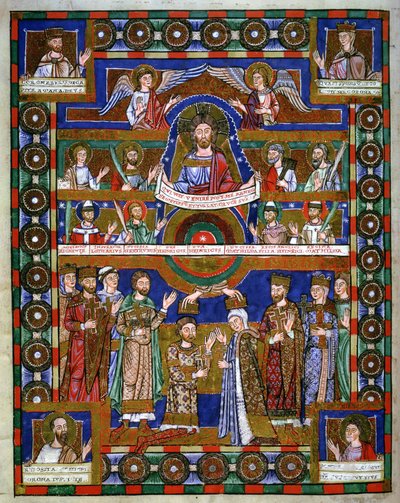 Korunovace Jindřicha Lva a jeho svatba s Matyldou, z evangelia Jindřicha Lva od Romanesque