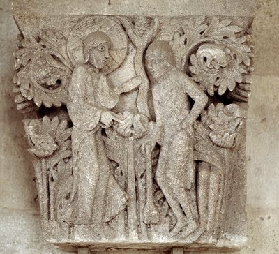 Bůh a Kain (vytesané hlavní město) od Romanesque