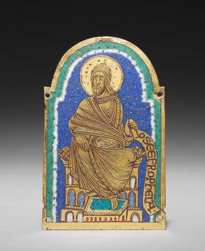 Plaketa: Sedící prorok z relikviářní svatyně: Osea (Hosea), kolem 1170-1180 (zlacená měď, champlevé smalt) od Romanesque