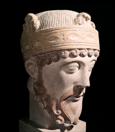 Portrét karolínského krále West Francia Lothair (kamenná socha od Romanesque