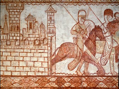 Obléhání Damašku (detail fresky kaple templářů z Cressacu Saint Genis) od Romanesque