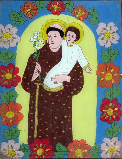 Svatý Antonín Paduánský (1195-1231) z Transylvánie, 1950-80 (malované sklo) od Romanian School