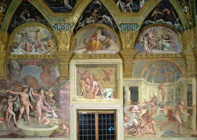 Pokoj psychiky. Koupání Venuše a Marsu; Bacchus a Ariadne; Venuše a Adonis překvapeni Marsem od Romano Giulio
