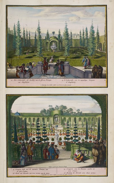 The Park at Enghien, c.1685, ilustrace ze „Sbírky 86 plánů a pohledů na Haag“ od Romeyn de (after) Hooghe