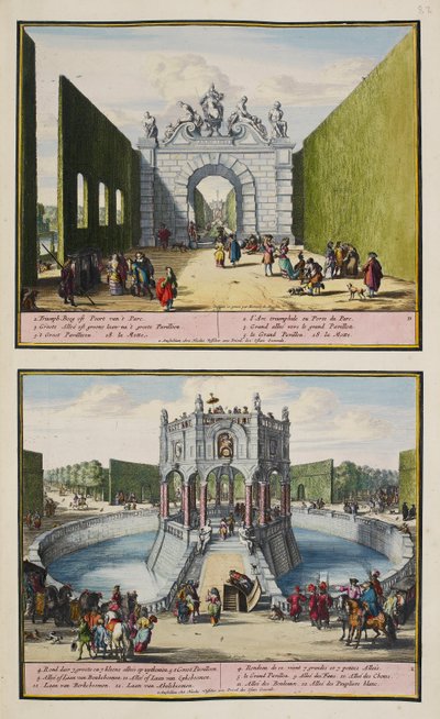 The Park at Enghien, c.1685, ilustrace ze „Sbírky 86 plánů a pohledů na Haag“ od Romeyn de (after) Hooghe