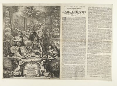 Alegorie smrti Michiela de Ruytera, 1676 The Life and Business of the Ed: Manhaften Heer, Den Heer Michaël de Ruyter Rytíř Řádu St. Michiel, atd. Lt. Admirál generál van Hollandt a West-Vrieslandt (titul na předmětu) od Romeyn de Hooghe