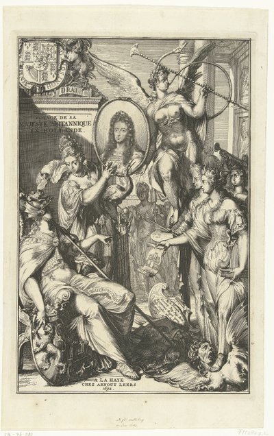 Alegorický frontispis s portrétem Viléma III Voyage de sa Majeste Britannique en Hollande (název na objektu) od Romeyn de Hooghe