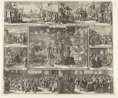 Westminsterský mír, 1674 Mírový obchod mezi Anglií a námi (název na předmětu) od Romeyn de Hooghe