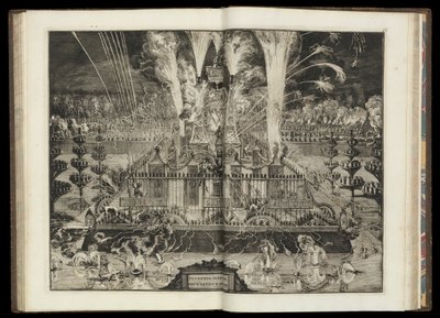 Velký ohňostroj. Z "Triumfálního návratu Jeho britského Veličenstva do Holandska" (CBL AL 146, pl.67). od Romeyn de Hooghe
