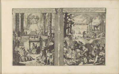 dvůr tatarského císaře; Brazilští tapoeiers připravují své jídlo Tartarische Keyzer / Empereur des Tartares et sa magnificence // Brasiliaensche Clothing / Brasiliens, Tapuyers atd. (název na objektu) Les Indes Orientales et Occidentales et autre od Romeyn de Hooghe