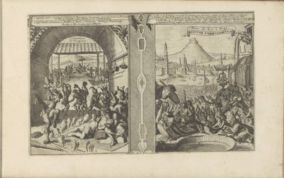 Chief Smith s Virginians; Královský svátek v Pegu Virginiaense Ceremonien / Ceremonies de Virginie // Královské slavnosti do Pegu (název na objektu) Les Indes Orientales et Occidentales et autres lieux (název série) od Romeyn de Hooghe