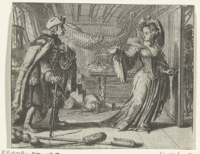 Illustratie voor Kalendář starých mužů uit Tales and novels van Fontaine od Romeyn de Hooghe