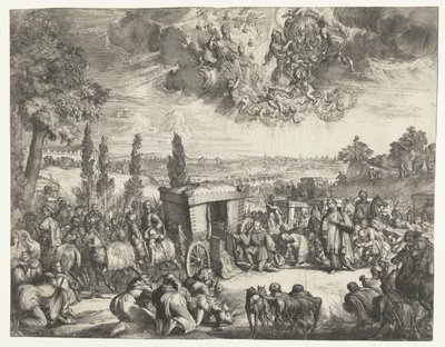 Karel II Španělský klečící u kočáru od Romeyn de Hooghe