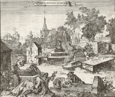 Smutek na portugalsko-židovském hřbitově Beth Haim z Ouderkerku na Amstel v Nizozemsku - rytina Romeyn de Hooghe (1645-1708) od Romeyn de Hooghe