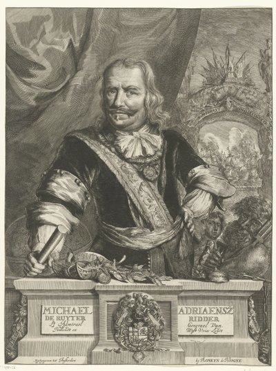 Portrét Michiela de Ruytera Michael Adriaensz de Ruyter Knight Lt Admirael generál Van Hollandt a West Vrieslandt (titul na předmětu) od Romeyn de Hooghe