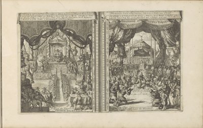 Rechtbank v Číně v Abbesinië Čínská rechtbank / tribunal des Chinois // Abyssinise Gerichts Handel / Justice des Abissins (název na předmětu) Východní a Západní Indie a další místa (název série) od Romeyn de Hooghe