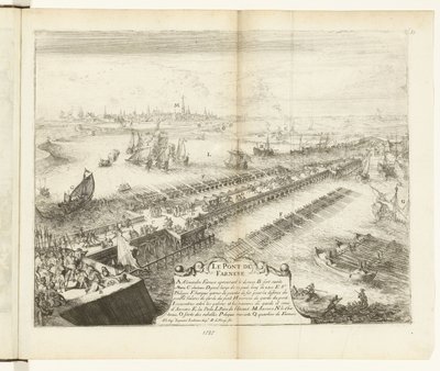 Parmský lodní most přes Šeldu, 1585 Le Pont de Farnese (název na objektu) Guerres de Flandres (název série) od Romeyn de Hooghe