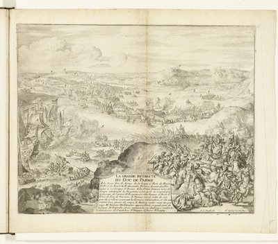 Ústup armády vévody z Parmy, 1592 La grande retreat du duc de Parme (název na objektu) Guerres de Flandres (název série) od Romeyn de Hooghe
