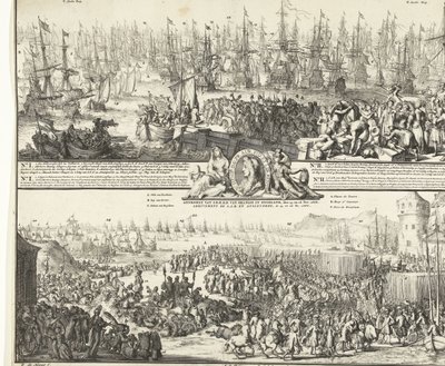 Cesta Viléma III do Anglie, 1688 Odjezd S.K.H. po Anglii, 11. Nov. 1688 / Příchod S.K.H.D.P. of Orange v Anglii, 15. a 16. listopadu. 1688 (název na objektu) Oddělení S.A.R. nalít Angleterre, Le 11. No. 1688 / Arrival de S.A od Romeyn de Hooghe