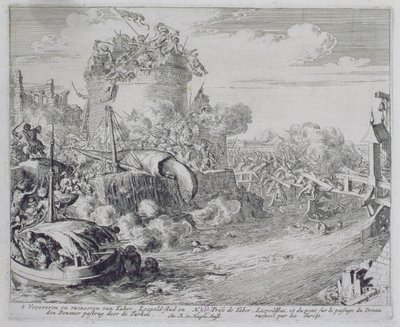Vídeňský tiskový cyklus, Dobývání ostrova Tábor na předměstí Leopoldstadtu, 1683 od Romeyn de Hooghe