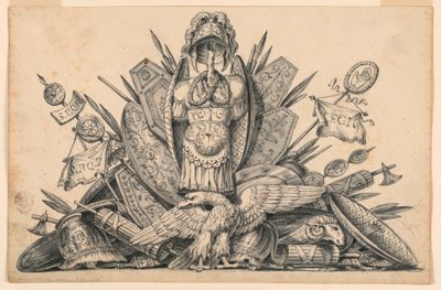Kresba, trofej zbraní určená k malířskému provedení, 1830-1850 od Romolo Achille Liverani