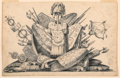 Kresba, trofej zbraní, 1830-1850 od Romolo Achille Liverani