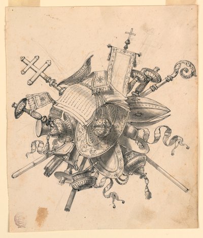 Kresba, trofej s církevními předměty, 1830-1850 od Romolo Achille Liverani