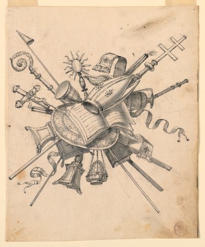 Kresba, trofej s církevními předměty, 1830-1850 od Romolo Achille Liverani