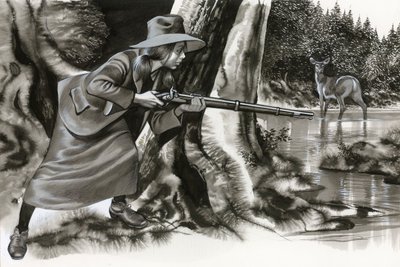 Annie Oakley střílí na jelena od Ron Embleton