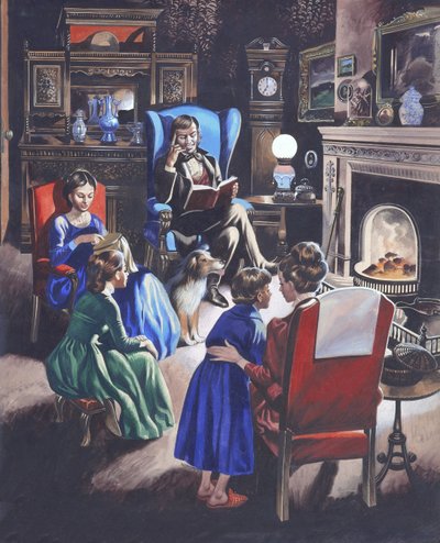 Dospívání v průběhu věků: (kvaš na papíře): Chudé bohaté holčičky z Británie v průběhu věků (The Poor Little Rich Girls of Britain) od Ron Embleton