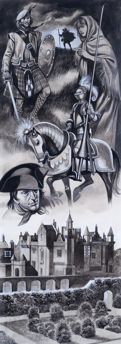 Skotský hrad a osobnosti skotské historie (kvaš na papíře) od Ron Embleton
