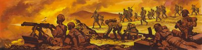 Bitva u Kerenu, vítězství indických a súdánských vojsk britské armády (kvaš na papíře) od Ron Embleton