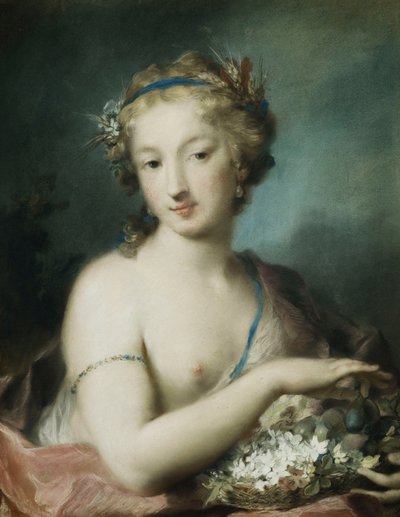 Flora, poloviční délka, držící švestky, od Rosalba Giovanna Carriera