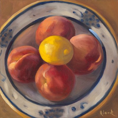 Broskve a citron, 2016 (olej na plátně) od Rosemarie Adcock