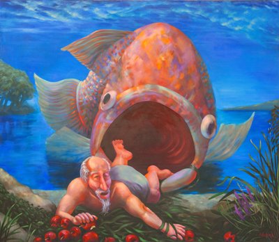 Jonášův příchod do Ninive, 2000 (olej na plátně) od Rosemarie Adcock